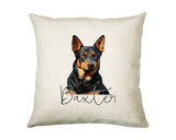 Personalised Australian Kelpie name cushion with watercolour Australian Kelpie portrait and name in script