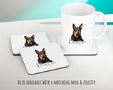 Personalised Australian Kelpie cushion with matching mug and coaster