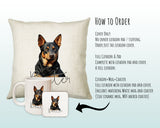 How to order the Australian Kelpie cushion - Cover Only, Full Cushion and Pad, or Cushion+Mug+Coaster