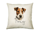 Personalised Fox Terrier name cushion with watercolour Fox Terrier portrait and name in script