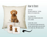 How to order the Goldendoodle cushion - Cover Only, Full Cushion and Pad, or Cushion+Mug+Coaster