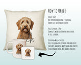 How to order the Labradoodle cushion - Cover Only, Full Cushion and Pad, or Cushion+Mug+Coaster