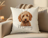 Personalised Cockapoo name cushion on a sofa