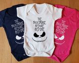 three bodysuits with the words the nightmare before bedtime on them