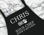 Personalised Sous Chef Apron Custom Cooking Baking Apron Anniversary Gifts For Him For Dad For Husband Mens Apron Idea Wifes Kitchen AP0011