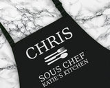 Personalised Sous Chef Apron Custom Cooking Baking Apron Anniversary Gifts For Him For Dad For Husband Mens Apron Idea Wifes Kitchen AP0011