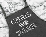 Personalised Sous Chef Apron Custom Cooking Baking Apron Anniversary Gifts For Him For Dad For Husband Mens Apron Idea Wifes Kitchen AP0011