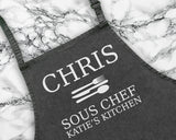 Personalised Sous Chef Apron Custom Cooking Baking Apron Anniversary Gifts For Him For Dad For Husband Mens Apron Idea Wifes Kitchen AP0011