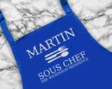 Personalised Sous Chef Mens Apron Custom Cooking Baking Barbecue Apron BBQ Gifts For Him Dad Husband Boyfriend Apron Gift Idea AP0809