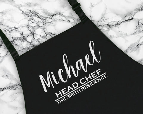 Personalised Head Chef Family Residence Apron Gift For Dad Brother Husband Boyfriend Cooking Baking Full Length Custom Apron Gift AP0831