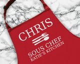 Personalised Sous Chef Apron Custom Cooking Baking Apron Anniversary Gifts For Him For Dad For Husband Mens Apron Idea Wifes Kitchen AP0011