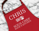 Personalised Sous Chef Apron Custom Cooking Baking Apron Anniversary Gifts For Him For Dad For Husband Mens Apron Idea Wifes Kitchen AP0011
