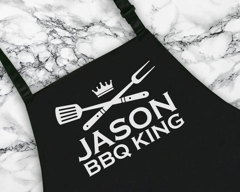 Personalised BBQ King Apron Fathers Day Custom Cooking Baking Apron Gifts For Him For Dad For Husband Mens Apron Barbecue Gift Idea AP0016