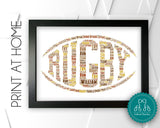 Personalised PRINTABLE Rugby Word Art Gift Rugby Player Gifts Print Sports Gift Ball Wall Prints Wall Art Digital Download DDGC1109