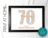 Personalised PRINTABLE 70th Birthday Gifts Word Art Wall Print - For Men Gifts Wall Decor Custom Word Cloud Digital Download DDSC0178