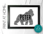 Personalised PRINTABLE Gorilla Gifts Word Art Wall Print - Monkey Ape Gifts Wall Decor Custom Word Cloud Wall Art Digital Download DDGC1447