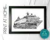 Personalised Cruise Ship PRINTABLE Gifts Word Art Wall Print - Cruise Liner Gifts Wall Decor Custom Print At Home Wall Art Print DDSC0078