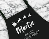Personalised Mens Christmas Apron - Gift For Him Dad Grandad Family Name Cooking Baking Head Chef BBQ Design AP034