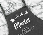 Personalised Mens Christmas Apron - Gift For Him Dad Grandad Family Name Cooking Baking Head Chef BBQ Design AP034