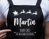 Personalised Mens Christmas Apron - Gift For Him Dad Grandad Family Name Cooking Baking Head Chef BBQ Design AP034
