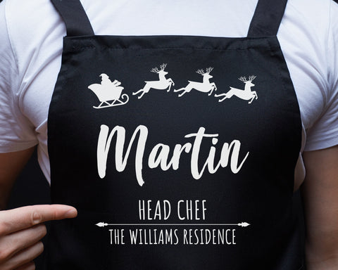 Personalised Mens Christmas Apron - Gift For Him Dad Grandad Family Name Cooking Baking Head Chef BBQ Design AP034