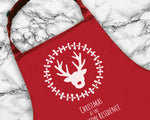 Personalised Mens Christmas Reindeer Apron - Gift For Him Dad Grandad Family Name Cooking Baking Head Chef BBQ Design AP0036