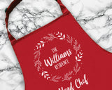 Personalised Mens Christmas Apron - Gift For Him Dad Grandad Family Name Cooking Baking Head Chef BBQ Design AP0033