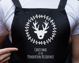 Personalised Mens Christmas Reindeer Apron - Gift For Him Dad Grandad Family Name Cooking Baking Head Chef BBQ Design AP0036