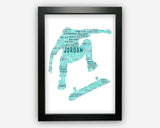 Personalised Skateboard Skateboarding Skater Gift Word Art Wall Room Decor Prints PG0078