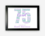 Personalised 75th Birthday Gifts Word Art Wall Print - For Women Gifts Wall Decor Custom Word Cloud Wall Art A3 A4 A5 8x10 Print SC0181