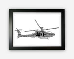 Personalised Helicopter Aircraft Chopper Pilot Gift Word Art Wall Room Decor Prints NP183