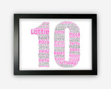 Personalised Female 10th Birthday Ten Birthday Gift Word Art Wall Room Decor Prints for Her Daughter Niece Granddaughter GC0034