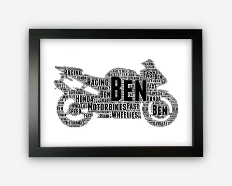 Personalised Motorcycle Gift Biker Wall Art Print - Dad Gifts For Him Motorbike Rider Racer Gift Motorcycle Club Ride Word Art Print PG0080
