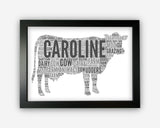 Personalised Cow Gifts Word Art Wall Print - Farm Animals Gifts Wall Decor Custom Word Cloud Wall Art A3 A4 A5 8x10 Print GC1449