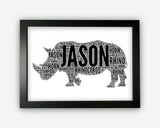 Personalised Rhinoceros Gifts Word Art Wall Print - Rhino Gifts Wall Decor Custom Word Cloud Wall Art A3 A4 A5 8x10 Print GC1442
