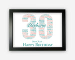 Personalised 30th Birthday Gifts Word Art Wall Print - For Women Gifts Wall Decor Custom Word Cloud Wall Art A3 A4 A5 8x10 Print SC0173