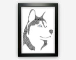Personalised Husky Gifts - Siberian Husky Dog Lover Owner Gifts - Dog Dad Mum - Blue Green Brown Eye Husky Word Art Wall Print Gift PG300