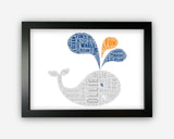 Personalised Whale Sealife New Baby Gift Word Art Wall Room Decor Prints NP147
