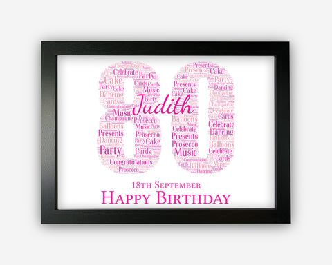 Personalised 80th Birthday Gifts Word Art Wall Print - For Women Gifts Wall Decor Custom Word Cloud Wall Art A3 A4 A5 8x10 Print SC0183