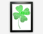 Personalised Four Leaf Clover Gifts Word Art Wall Print - Shamrock Gifts Wall Decor Custom Word Cloud Wall Art A3 A4 A5 8x10 Print NP008