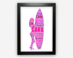 Personalised Surfing Surfer Girl Surfer Chick Gift Word Art Wall Room Decor Prints PG0068