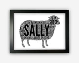 Personalised Sheep Gifts Word Art Wall Print - Farm Animals Gifts Wall Decor Custom Word Cloud Wall Art A3 A4 A5 8x10 Print GC1450
