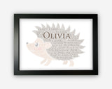 Personalised Hedgehog Gifts Word Art Wall Print - Nursery Gifts Wall Decor Custom Word Cloud Wall Art A3 A4 A5 8x10 Print AT0011