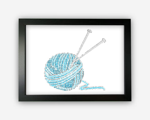 Personalised Knitting Yarn Ball Knit Gift Word Art Wall Room Decor Prints NP121