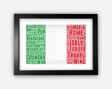 Personalised Italy Flag For Italian Italy Gift Word Art Wall Room Decor Prints NP074