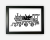 Personalised Steam Train Gifts Word Art Wall Print - Trainspotting Gifts Wall Decor Custom Word Cloud Wall Art A3 A4 A5 8x10 Print GC1509