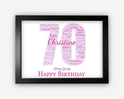 Personalised 70th Birthday Gifts Word Art Wall Print - For Women Gifts Wall Decor Custom Word Cloud Wall Art A3 A4 A5 8x10 Print SC0179