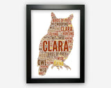 Personalised Owl Gifts Word Art Wall Print - Teacher Appreciation Gifts Wall Decor Custom Word Cloud Wall Art A3 A4 A5 8x10 Print GC1453