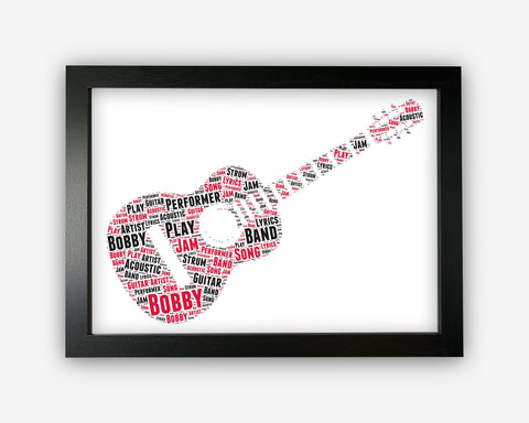 Personalised Acoustic Guitar Musician Band Gift Word Art Wall Room Decor Prints PG0042