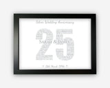 Personalized 25th Anniversary Word Art Print – Silver Anniversary Gift